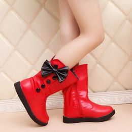 Boots Autumn Winter Girls Snow Fashion Bow Pincess Shoes For Big Kids Children Red White Party Christmas 4-12 Years 38