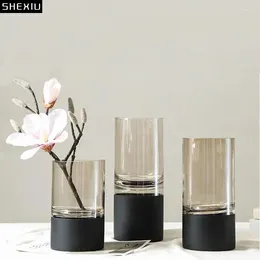 Vases Simplicity Gold-plated Transparent Glass Vase Flower Pots Decorative Arrangement Desk Decoration Hydroponics Floral