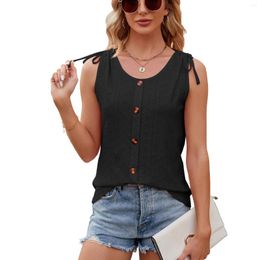 Women's Tanks Solid Color Round Neck Button Drawstring Loose Vest Fashion Casual Top 3x Shirts For Women