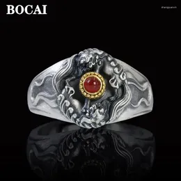 Cluster Rings BOCAI Original S925 Silver Jewelry Accessories Electroplated Vintage Snow Lion Rotatable Personalized Good Luck Men's Ring