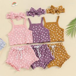 Clothing Sets Lioraitiin Toddler Baby Girls Outfits Floral Print Sleeveless Camisole Top And Elastic Ruffled Short Headband Set Summer