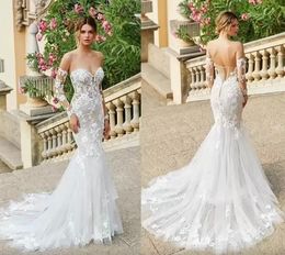 Mermaid Dresses Gorgeous Wedding Bridal Gown with 3D Floral Lace Applique Detachable Long Sleeves 2024 Designer Tulle Sweep Train Custom Made Vestidos De Novia