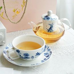 Teaware Sets Blue Flower Porcelain Tea For One Set Glass Teapot Ceramic Strainer Cup Saucer Coffee Mug Dishes
