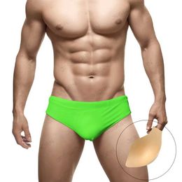 Men's Swimwear Sexy Mens Low Waist Swimwear Nylon Solid Quick Dry Bathing Suit Pouch Pad Swim Briefs Summer Sport Beach Popular Surfing Trunks Y240517