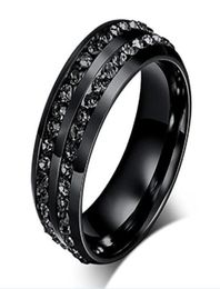 2018 New Fashion Men039s Ring Black Crystal Ring Titanium Steel FullDrill Double Row Circle Diamond Wedding Ring4539539