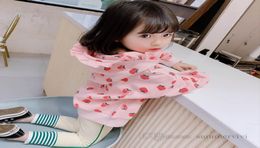 Sweet girls strawberry printed sweatshirt kids ruffle hooded long sleeve pullover autumn children big pocket jumper Q19691853273