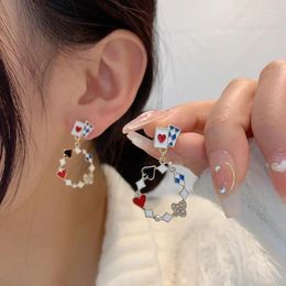 Stud Earrings Creative Poker Ace Ear Studs Hearts Spades Cards Metal Dangle Earring For Women Fashion Birthday Party Jewelry Gifts
