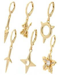 Hoop Huggie Ninja Shuriken Dangle Pendant Drop Earrings For Women Gold Dog Flower Ear Rings Punk Hip Hop Party Korean Fashion 202791844