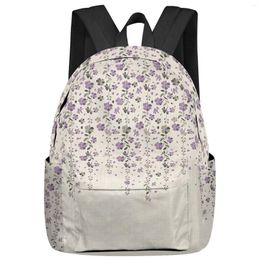 Backpack Purple Grey Flower Cotton Linen Student School Bags Laptop Custom For Men Women Female Travel Mochila