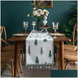 Table Cloth Christmas Tree Runner Winter Holiday Elk Dining Placemat Year Home Kitchen Rustic Decorations Drop Delivery Garden Texti Dhbhv