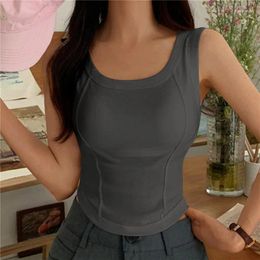 Women's Tanks Solid Color Women Crop Top With Cups Sexy Bra Vest Irregular Wide Strap Sleeveless T-Shirt Casual Tank Tops Short Camisole