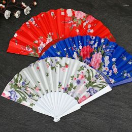Decorative Figurines Chinese Japanese Style Cloth Folding Fan Printed Flat Glossy Satin Shank Classical Dance Home Decoration