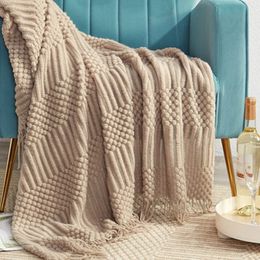 3D Knitted Blanket With Tassel Solid Colour Sofa Blanket Cover Nordic Home Decor Throw Blanket For Bed Portable Breathable Shawl 240510