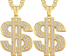 Tatuo 2 Pieces Plated Chain for Men with Dollar Sign Pendant Necklace Hip Hop Dollar Necklace