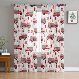 Curtain Cartoon Fire Truck Sheer Curtains For Living Room Decoration Window Kitchen Tulle Voile Organza