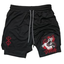 Mens Gym Workout Shorts Anime 2in1 Running QuickDrying Jogging Printed Breathable Sportswear Basketball M3XL 240517