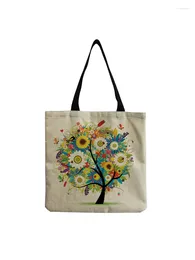 Bag Bright Colours Plant Floral Cartoon Tree Linen Eco Protection Foldable Large Capacity Carry School Casual Shopping Bags