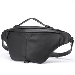 Waist Bags Design Genuine Leather Packs With Handle First Layer Cowhide Women Men Bum Sport Outdoor Crossbody Chest Bag