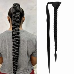 90cm 36inch Super Long Wrap Around Jumbo Pre Braided Ponytail Ombre Brown Blonde Synthetic Hair 240506