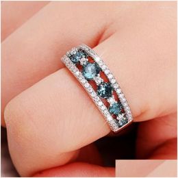 Wedding Rings Caoshi Fashion Design Blue Zirconia Finger Ring Female Engagement Party Accessories Exquisite Stylish Lady Jewelry Gif Dh4Dc