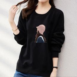 Women's Hoodies Grey Female Clothes Tops Pullovers Black Sweatshirts For Women Graphic Round Neck With Orint On Novelty Harajuku Fashion