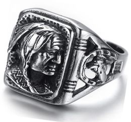 Men039039s Jewellery Gothic Tribal American Indian Stainless Steel Ring Classics Punk Biker Band Silver Black By Mate Ri8323349