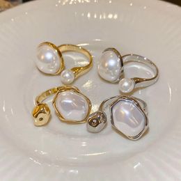 Brooches Fashion Luxury Gold Silver Colour Pearl Ring Opening Adjustable Copper Girls Elegant Finger Jewellery