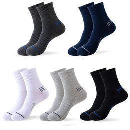 Mens Sports Ankle Socks Cushion Sports Running Socks Mid-calf Socks Breathable Male Socks Cotton Black Stripe Socks 5 Pairs 240518