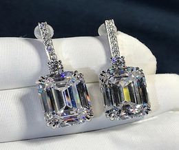 Luxury Emerald Cut 3ct Lab Diamond Dangle Earring Real 925 Sterling silver Jewelry Party Wedding Drop Earrings for Women Bridal7832510