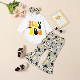 Clothing Sets Halloween 0-2Y Born 3 Piece Pants Set Baby Girl Letter Print Romper And Flared Headband Outfits Infant