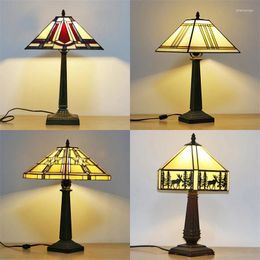 Table Lamps SOURA Tiffany Glass Lamp LED Modern Creative Square Read Desk Light Decor For Home Study Bedroom Bedside