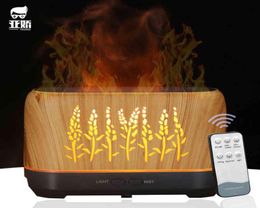 YAJIAO Timeable Air Humidifier Flame Wood Grain Aroma Essential Oil Diffuser With Remote Control USB Soft Light Humidifier 2202103254054