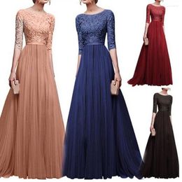 Casual Dresses Women Maxi Dress Elegant Lace Embroidered Evening For Round Neck Half Sleeve Prom Party With Tight Waist