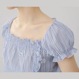 Women's Blouses France Summer 2024 Design Blouse Women Square Collar Cotton Tops Puff Sleeve Blusas Mujer