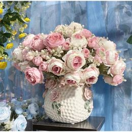 Decorative Flowers 11 Heads Artificial Bouquet Silk Tea Bud Flower Roses Holding For Wedding Party Home Decor