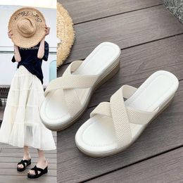 Slippers Cloth Women's Wedge Sandals White Summer Fashion Open Toe Chunky Heels Comfortable Woman Female Footwear Shoes