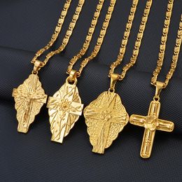 Anniyo Hawaiian 14K Gold Cross Pendant Chain Necklaces Men Women Micronesia Chuuk Marshall Guam Jewellery Crosses