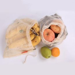Shopping Bags Cotton Mesh Vegetable Produce Bag Reusable Storage Kitchen Fruit With Drawstring