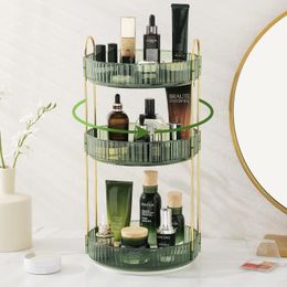Rotating Makeup Organiser for Vanity Make Up Storage Box for Bathroom Counter Clear Cosmetic Toiletry Dresser Spinning Holder 240518