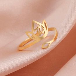 Buddhist Lotus Rings For Women Hindu Yoga Om Supernatural Jewelry Vintage Religious Amulet Adjustable Finger Ring Gift