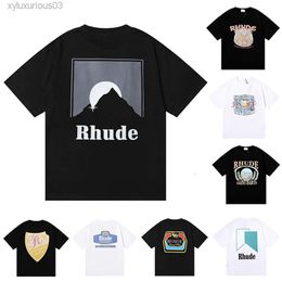 2024 Rhudes Summer Mens t Shirt Designer Luxury Tshirt Street Skateboard Ins Spring Shirts Men Women Casual T-shirt Clothing Size S-