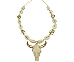DM Cow Bull Head Pendant Necklace Women Rope Chain Natural Cowrie Shell Long Animal Skull Boho Jewellery collier femme 2020 kolye Y25105188