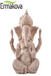 ERMAKOVA 13cm35quotTall Indian Ganesha Statue Fengshui Sculpture Natural Sandstone Craft Figurine Home Desk Decoration Gift Y9351784