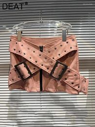 Skirts Streetwear Cross Wide Waistband Zipper Design Leather Skirt For Women High Waist Wrapped Hip 2024 Spring 11XX5069