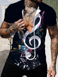 Men's Casual Shirts Music Print Clothing Selling Summer In Europe And America Short Sleeved Daily Street Top Loose Plus Size Shirt