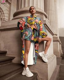 Women's Two Piece Pants 2 Pieces Set African Sets Printing Women Button Long Top And Shorts Suits Casual Outfits Africa Clothing