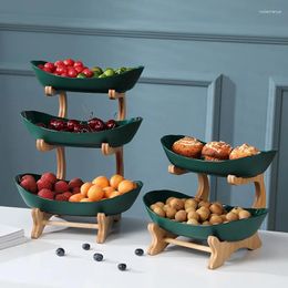 Storage Bottles 3 Tier Oval Serving Bowls Set With Natural Bamboo Stand For Kitchen Counter Fruit Basket Vegetable Snack Dessert