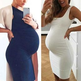 Maternity Dresses New Fashion Womens Pregnant Womens Dress O-Neck Sleeveless Care Mothers Dress Solid Tank Top Dress Ropa Premama Embarazadas H240518