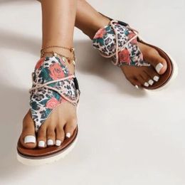 Casual Shoes Women Sandals Summer Flowers Print Zipper Flat Open Toe Outdoor Breathable Beach Ladies Ankle Strap Sandalias