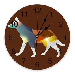 Wall Clocks Animal Dog Colourful Colour Block Kitchen Round Desktop Digital Clock Non-ticking Creative Childrens Room Watch